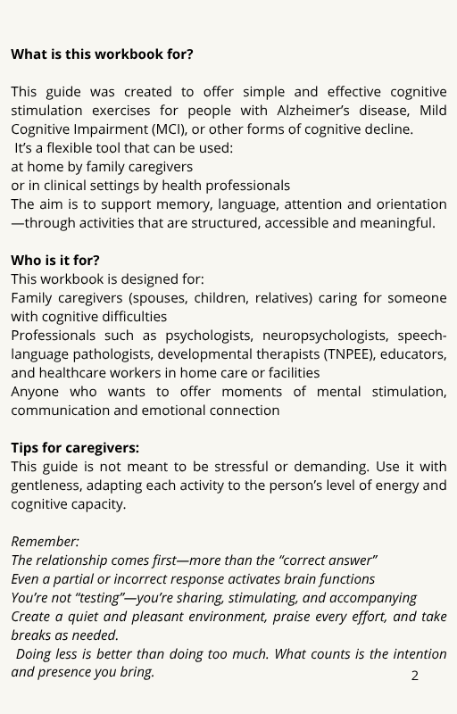 Cognitive Stimulation for Caregivers – Printable PDF Workbook