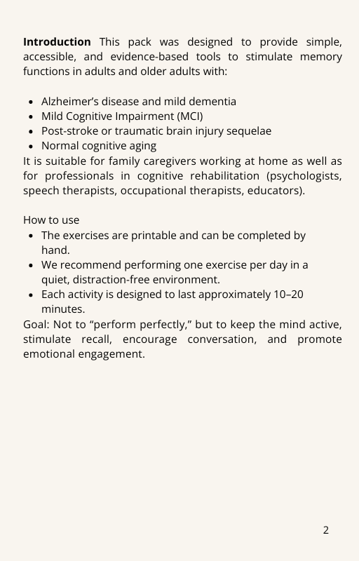 Memory Pack – Printable Cognitive Stimulation Exercises (PDF)