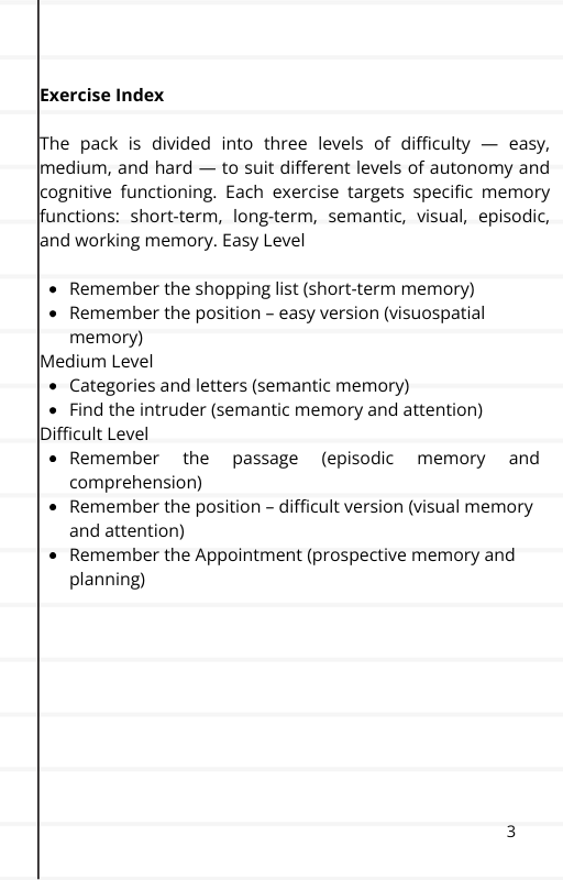 Memory Pack – Printable Cognitive Stimulation Exercises (PDF)
